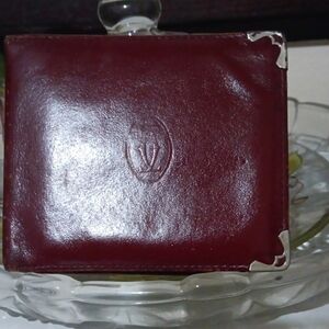 Cartier Slim Leather Luxury Wallet Maroon Signature Embossed EUC